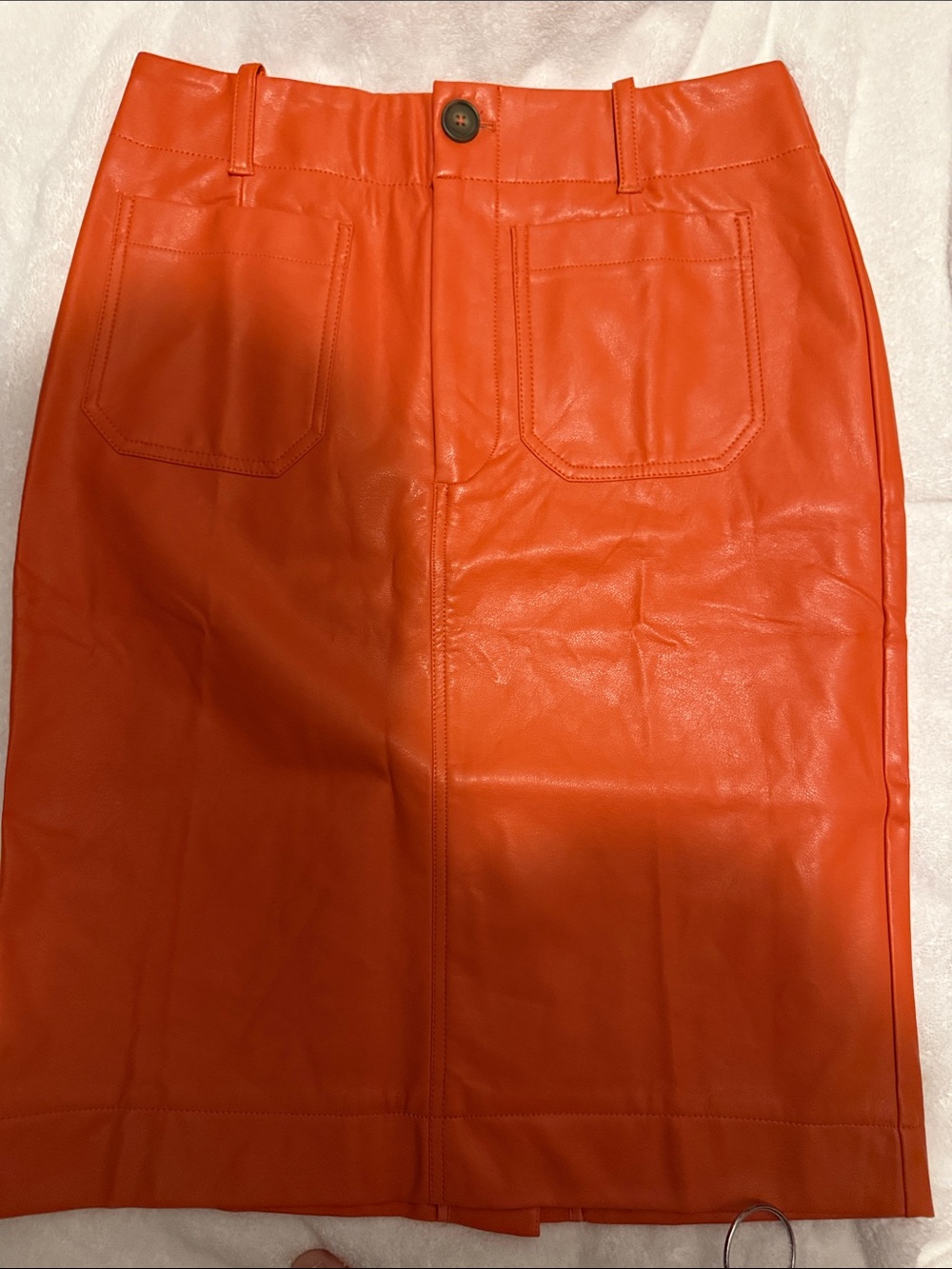Maeve Orange Faux Leather Pencil Skirt
